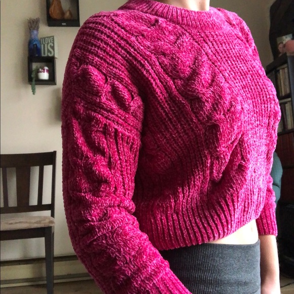 Pink Plush Cropped Sweater by Luv Lane. Super Cozy and Stylish! - Picture 6 of 16